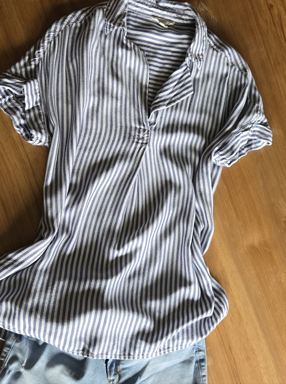 BeachLunchLounge Striped Popover Blouse | Size M | Blue & White Lightweight Top